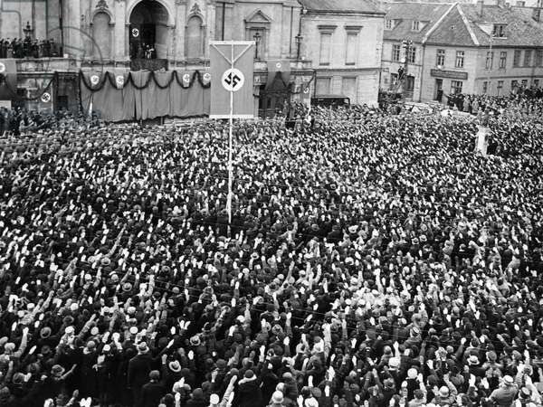 Adolf Hitler at the mass rally in Memel, 1939 (b/w photo)